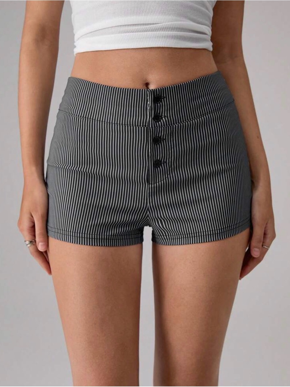 Striped High-Rise Button-Front Women's Shorts - Black/White